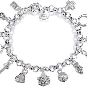 Silver Bracelets for Women 13-Piece Hanging Charm Sterling Jewelry Gift